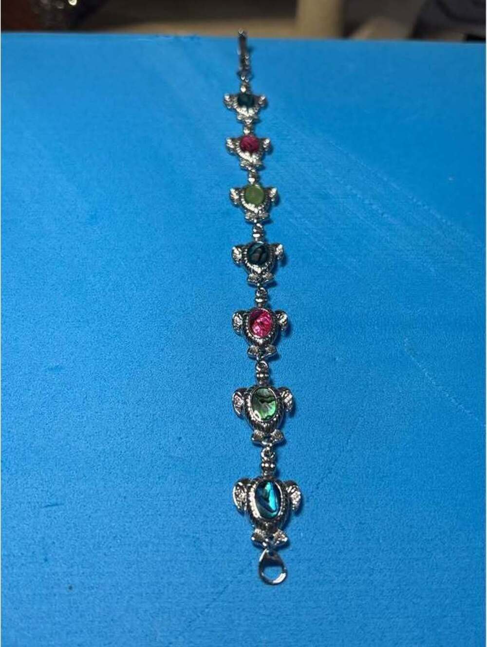 Silver-Tone Turtle Link Bracelet with Multi-Color Abalone Shell Inlays
